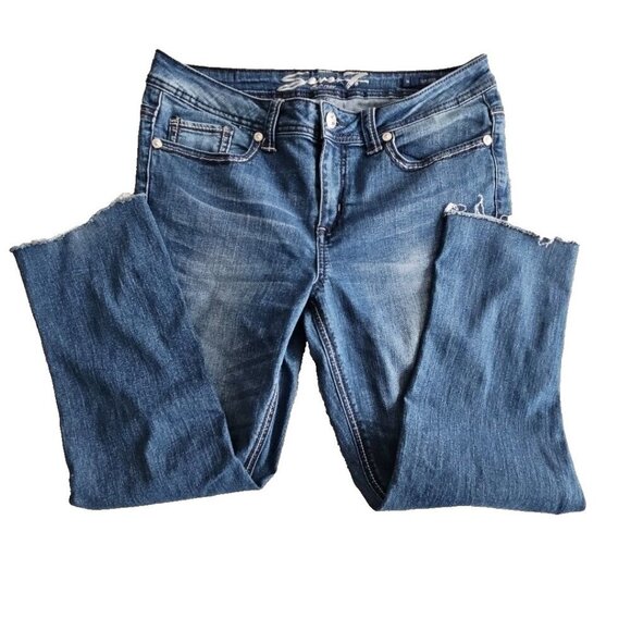 Seven7 Jeans Women's Size 14 (32x26) Blue Slim Boot Embroidered Pockets - Picture 2 of 16